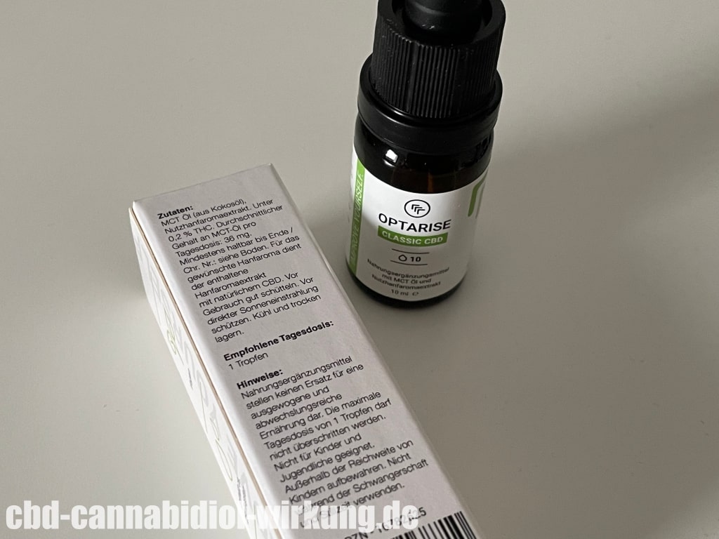 Optarise CBD Oel - Zutaten und Tagesdosis